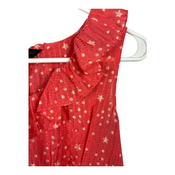 Marc Jacobs Dress 2 sheer Peach coral star striped sundress ruffled fit flare - Picture 4 of 8